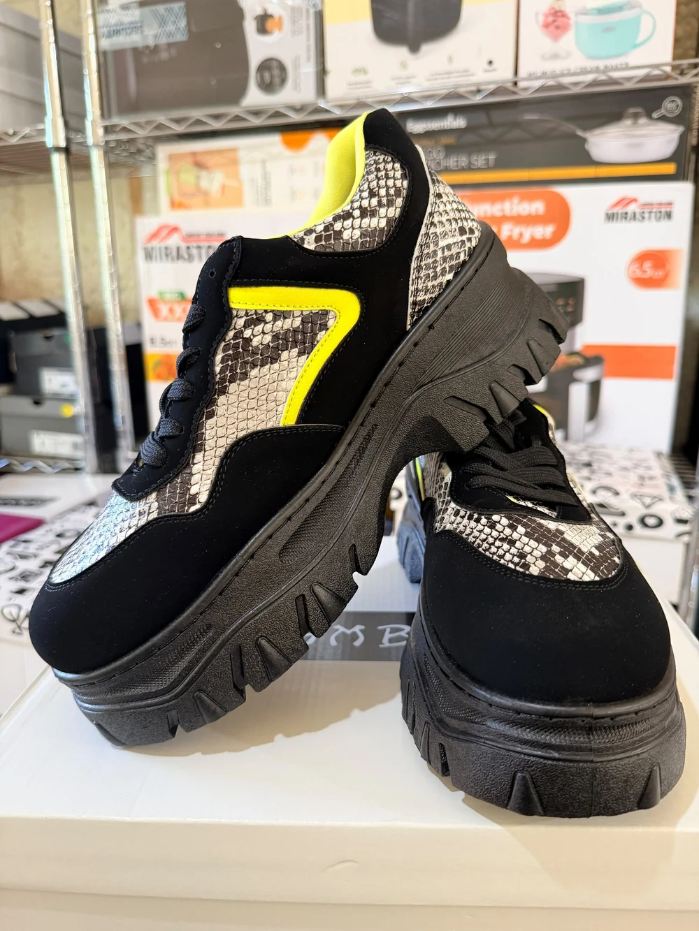 BAMBOO Black Sneakers with Yellow Accent